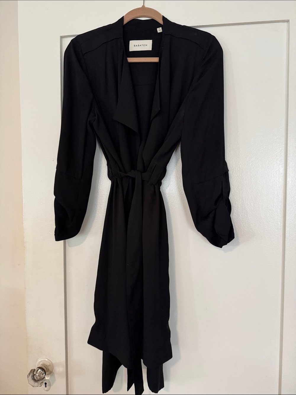 Babaton Black Long Sleeve Tie-Waist Wrap Dress